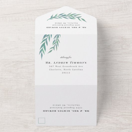 Blue Simple Branch Formal Wording Wedding All In One Uitnodiging (Buitenkant)