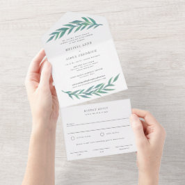 Blue Simple Branch Formal Wording Wedding All In One Uitnodiging