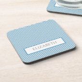 Blue Simple Chevron Beverage Coaster Bier Onderzetter (Linkerzijde)