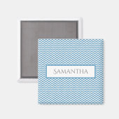 Blue Simple Chevron Personalized Magnet (Voorkant / Achterkant)