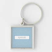 Blue Simple Chevron persoonlijke Sleutelhanger (Voorkant)