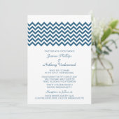 Blue Simple Chevron Wedding Invite Kaart (Staand voorkant)