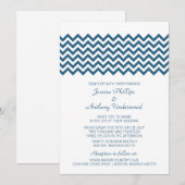 Blue Simple Chevron Wedding Invite Kaart (Voorkant / Achterkant)