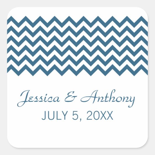 Blue Simple Chevron Wedding Stickers (Voorkant)