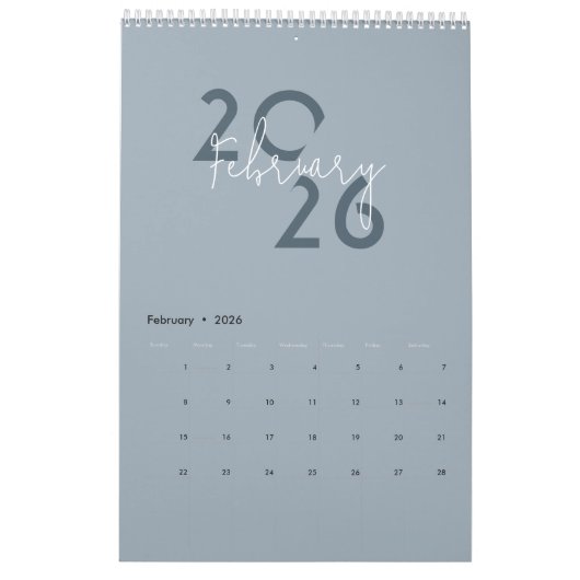 Blue Simple Elegant 2026 Calendar Kalender (Feb 2026)