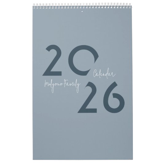 Blue Simple Elegant 2026 Calendar Kalender (Hoes)