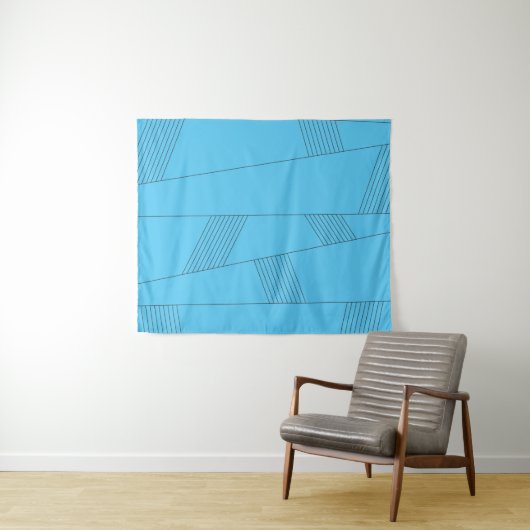 Blue, simple, elegant, abstract line pattern wandkleed (In Situ (horizontaal))