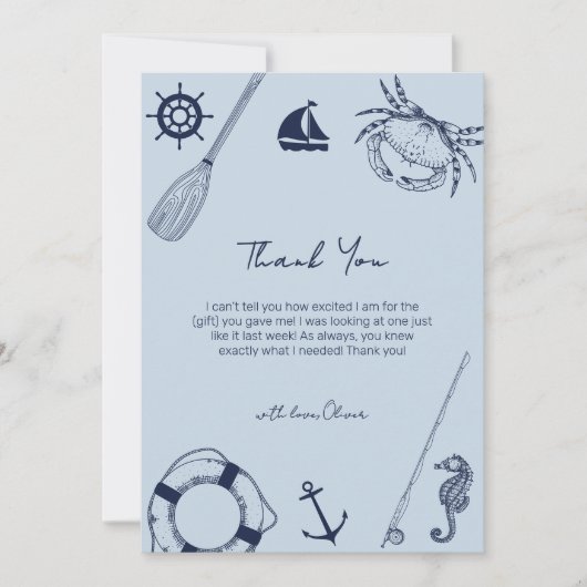 Blue Simple Elegant Vissen Boy Baby shower Bedankkaart (Voorkant)