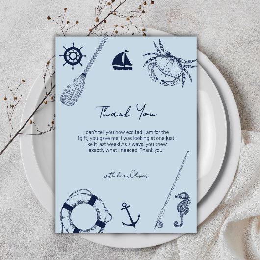 Blue Simple Elegant Vissen Boy Baby shower Bedankkaart