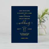 Blue Simple Elegant Wedding Gold Foil Uitnodiging (Staand Voorkant)