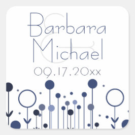 Blue Simple Floral Dot Modern Vierkante Sticker