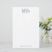 Blue Simple Floral Dot Specialized Stationery Briefpapier (Staand voorkant)