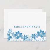 Blue Simple Floral Table Number Briefkaart (Voorkant / Achterkant)