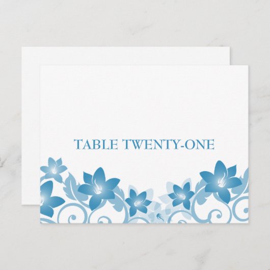 Blue Simple Floral Table Number Briefkaart (Voorkant / Achterkant)