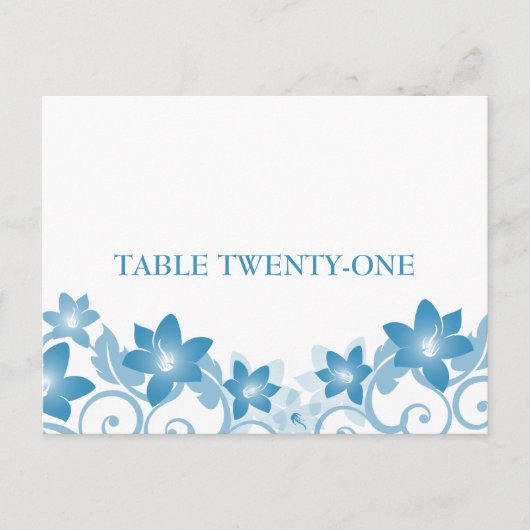 Blue Simple Floral Table Number Briefkaart (Voorkant)