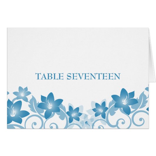 Blue Simple Floral Table Number Kaart (Voorkant Horizontaal)