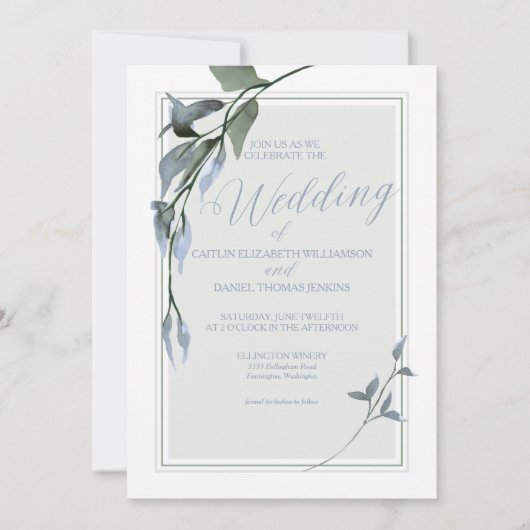 Blue Simple Floral Wedding Kaart (Voorkant)