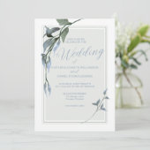 Blue Simple Floral Wedding Kaart (Staand voorkant)