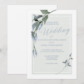 Blue Simple Floral Wedding Kaart (Voorkant / Achterkant)