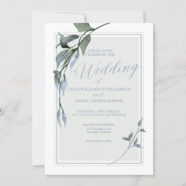 Blue Simple Floral Wedding Kaart