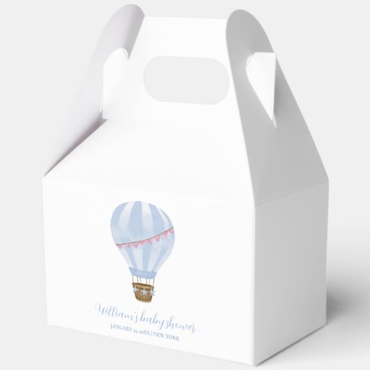 Blue Simple Hot Air Balloon Boy Baby shower Bedankdoosjes (Achterkant)