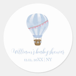Blue Simple Hot Air Balloon Boy Baby shower Ronde Sticker