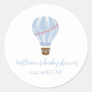 Blue Simple Hot Air Balloon Boy Baby shower Ronde Sticker