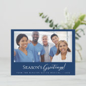 Blue Simple Medical Staff Foto's Groet van het sei Feestdagenkaart (Staand voorkant)