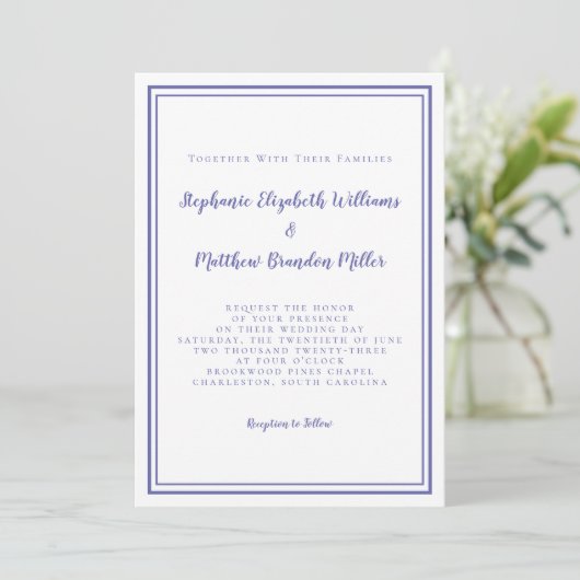 Blue Simple Minimalist Chic Wedding Kaart (Staand voorkant)