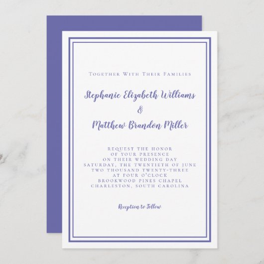 Blue Simple Minimalist Chic Wedding Kaart (Voorkant / Achterkant)