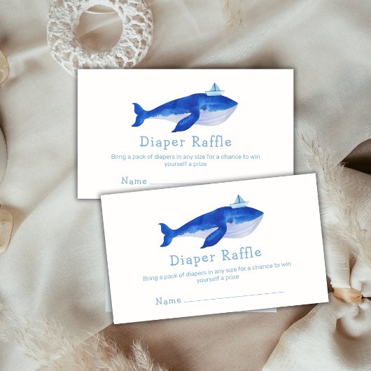 Blue Simple Ocean Whale Diaper Raffle Baby shower Informatiekaartje