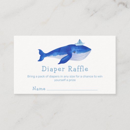 Blue Simple Ocean Whale Diaper Raffle Baby shower Informatiekaartje (Voorkant)