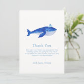 Blue Simple onder het Zee Whale Baby shower Bedankkaart (Staand voorkant)