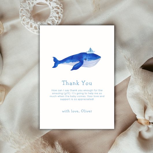 Blue Simple onder het Zee Whale Baby shower Bedankkaart