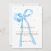 Blue Simple Polka Dot Bow Baby shower Bedankkaart (Voorkant)