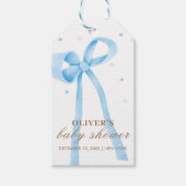 Blue Simple Polka Dot Bow Baby shower Cadeaulabel (Voorkant)