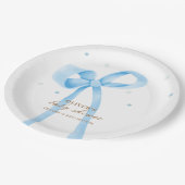 Blue Simple Polka Dot Bow Baby shower Papieren Bordje (Gekanteld)