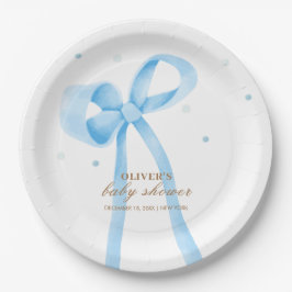 Blue Simple Polka Dot Bow Baby shower Papieren Bordje