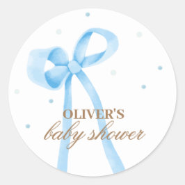 Blue Simple Polka Dot Bow Baby shower Ronde Sticker