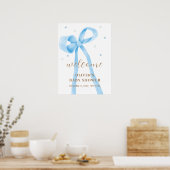 Blue Simple Polka Dot Bow Baby shower Welkom Poster (Keuken)