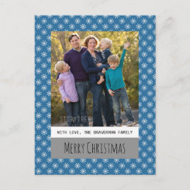 Blue Simple Snowflake Holiday Photo Briefkaart