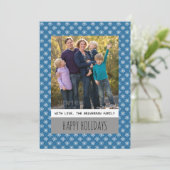 Blue Simple Snowflake Holiday Photo Flat Kaart (Staand voorkant)