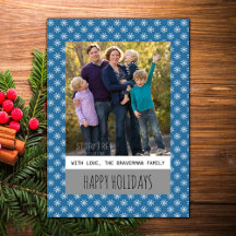Blue Simple Snowflake Holiday Photo Flat Kaart