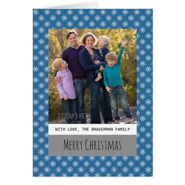 Blue Simple Snowflake Holiday Photo Wenskaart (Voorkant)