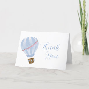 Blue Simple Star Hot Air Balloon Boy Baby shower Bedankkaart