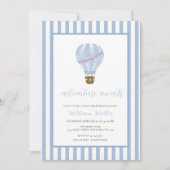 Blue Simple Stripe Hete Luchtballon Baby shower Kaart (Voorkant)