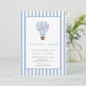 Blue Simple Stripe Hete Luchtballon Baby shower Kaart (Staand voorkant)