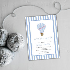 Blue Simple Stripe Hete Luchtballon Baby shower Kaart