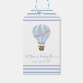Blue Simple Stripe Hete Luchtballon Boy Baby showe Cadeaulabel (Voorkant)