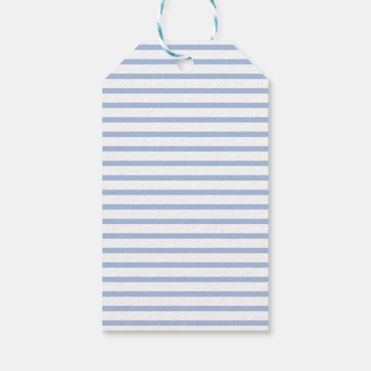 Blue Simple Stripe Hete Luchtballon Boy Baby showe Cadeaulabel (Achterkant)